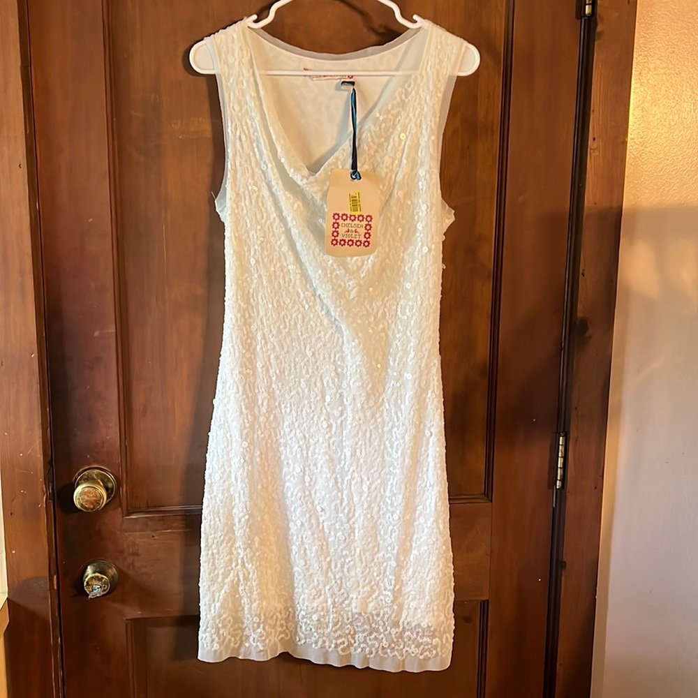 LARGE JUNIOR CHELSEA & VIOLET WHITE SEQUIN DRESS NWT